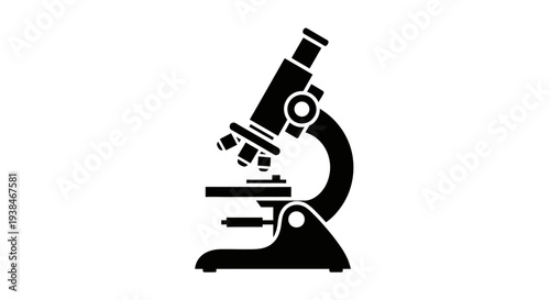 Black microscope on white background.