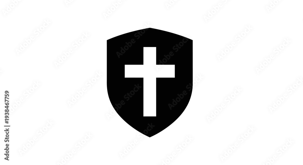 Obraz premium Black shield with white cross symbol.