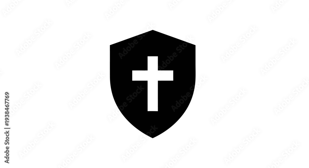 Obraz premium Black shield with white cross symbol.