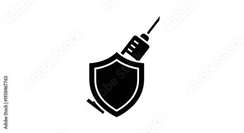 Black shield with syringe icon.