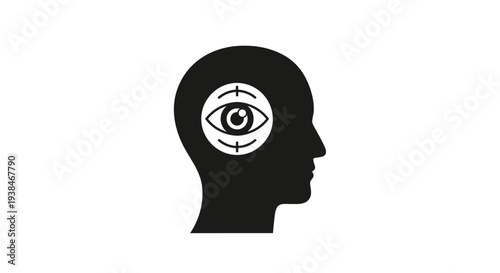 Black silhouette human head with eye.
