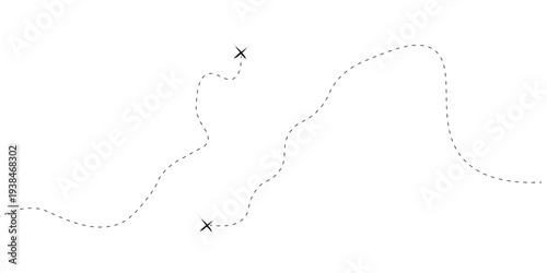 Vector treasure map element. A dashed line and red X mark ink on the map. old pirate letter.