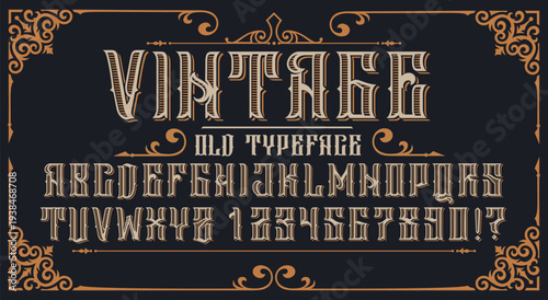 Vintage ornamental alphabet decorative retro typography font set