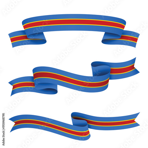 Democratic Republic of Congo Ribbon Flag Set, Democratic Republic of Congo National Flag Banner Collection with Wavy Ribbon Design