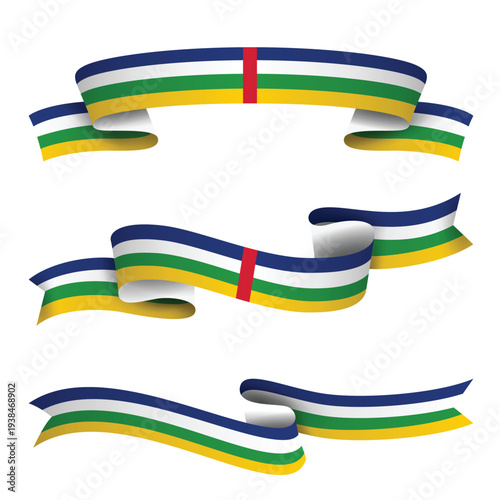 Central African Republic Ribbon Flag Set, Central African Republic National Flag Banner Collection with Wavy Ribbon Design