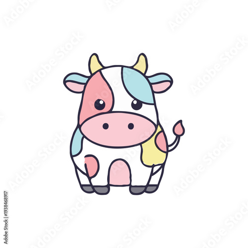 Cute Pink Cow Cartoon Vector Illustration