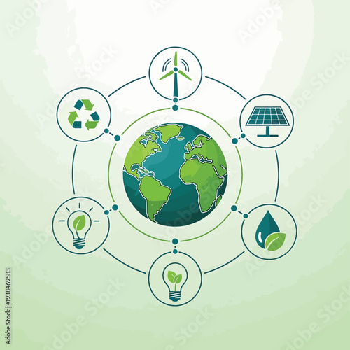 Sustainable Earth with Renewable Energy Icons