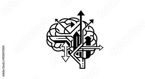 Brain with arrows and graph.