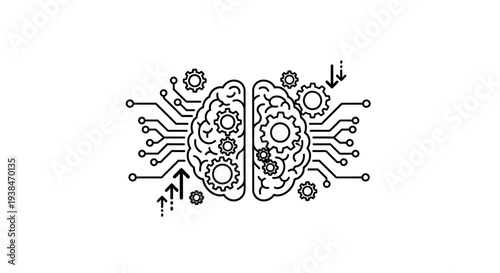 Brain with gears and circuits.