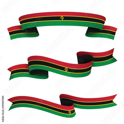 VANUATU Ribbon Flag Set, VANUATU National Flag Banner Collection with Wavy Ribbon Design