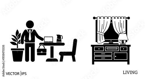 Businessman with briefcase and office desk.