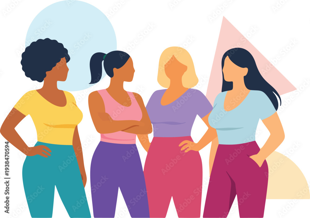 Obraz premium Multicultural Women Group Conversation Flat Illustration.