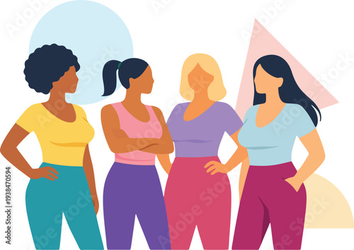 Multicultural Women Group Conversation Flat Illustration.