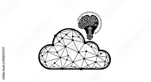 Cloud with light bulb and brain.