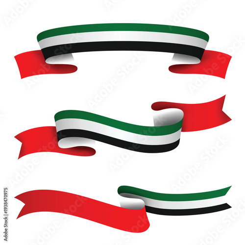 United Arab Emirates Ribbon Flag Set, United Arab Emirates National Flag Banner Collection with Wavy Ribbon Design