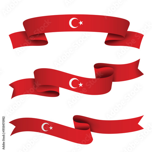 Turkey Ribbon Flag Set, Turkey National Flag Banner Collection with Wavy Ribbon Design