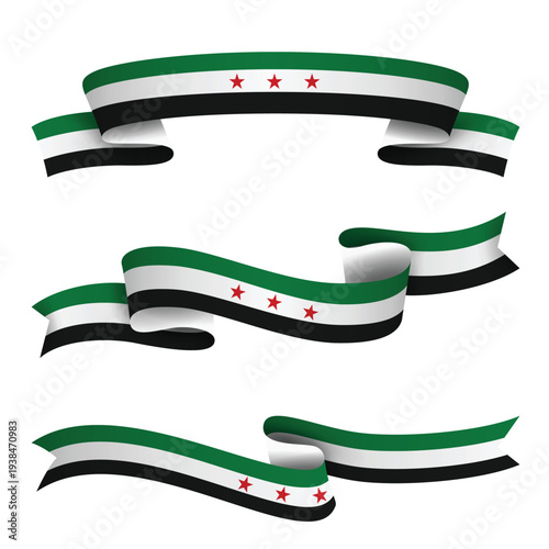 SYRIA Ribbon Flag Set, SYRIA National Flag Banner Collection with Wavy Ribbon Design