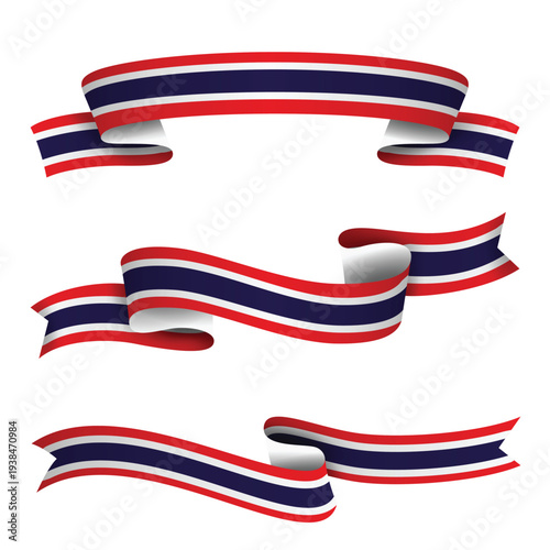 THAILAND Ribbon Flag Set, THAILAND National Flag Banner Collection with Wavy Ribbon Design