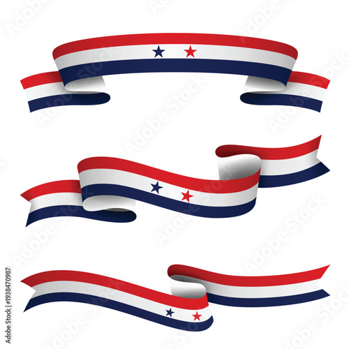 PANAMA Ribbon Flag Set, PANAMA National Flag Banner Collection with Wavy Ribbon Design