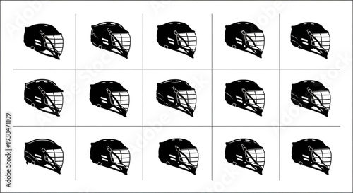 Collection of Lacrosse Helmets in a Grid Pattern.