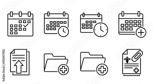 Computer file icons and calendar symbols.