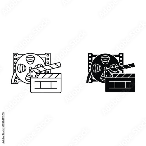 Film Reel Clapperboard Production Icon Vector
