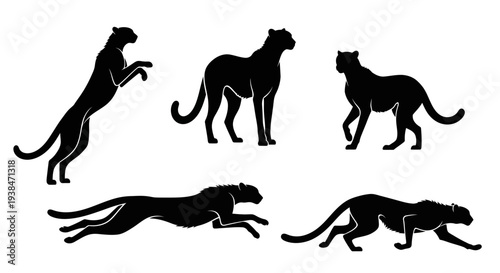 Black Panther Silhouette Set: Dynamic Poses of Wild Cat in Motion
