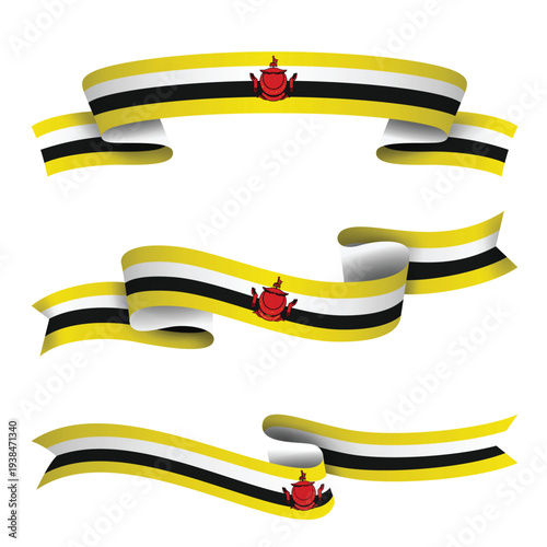 Fotografi Brunei Darussalam Ribbon Flag Set, Brunei Darussalam National Flag Banner Collec