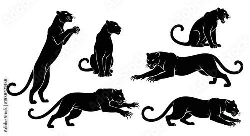 Black Panther Silhouettes Collection: Dynamic Poses of Wild Big Cat