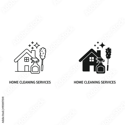 Home Cleaning Icons House Spray Bottle Duster Sparkle