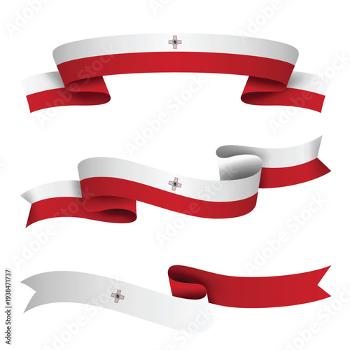 MALTA Ribbon Flag Set, MALTA National Flag Banner Collection with Wavy Ribbon Design