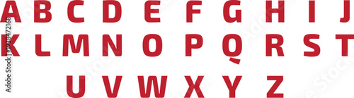 Bold red alphabet letters A to Z in clean modern style. Minimal uppercase typography set with strong geometric shapes. Editable vector characters ideal for poster design, branding, signage, 