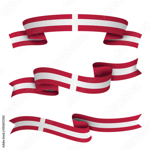 DENMARK Ribbon Flag Set, DENMARK National Flag Banner Collection with Wavy Ribbon Design