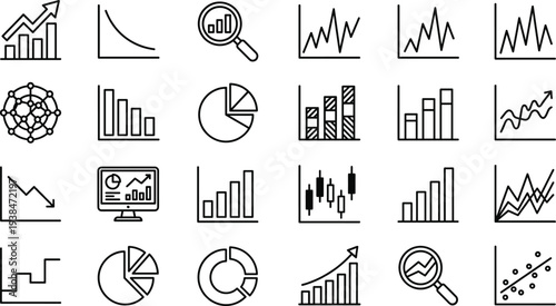 data analytics icons, business charts, financial graphs, statistics symbols, pie chart, bar graph, line chart, analytics dashboard, market analysis