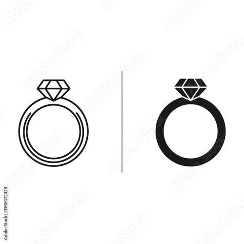Diamond Ring Icon Set Engagement Wedding Symbol