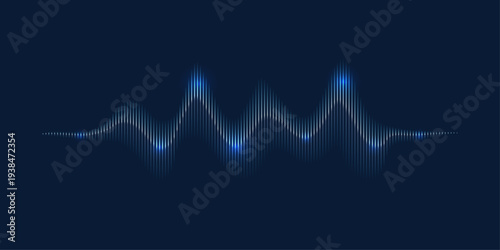 Abstract sound wave visualization audio spectrum frequency display showing electronic signal pulses in futuristic neon style with vibrant light for music technology concept vector.