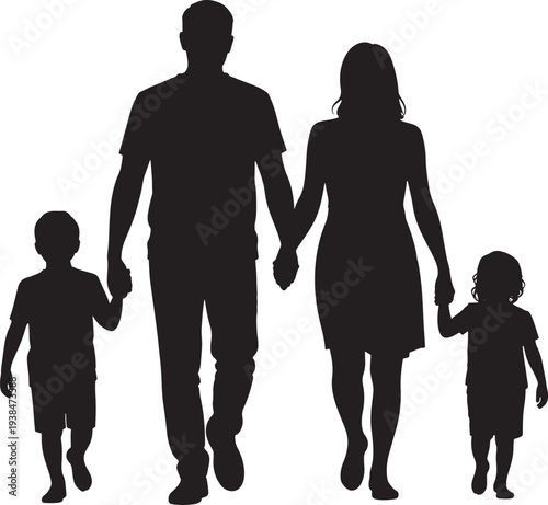 family silhouette walking together