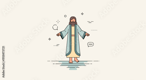 A minimalist illustration of a figure with outstretched arms, featuring a modern, flat design style