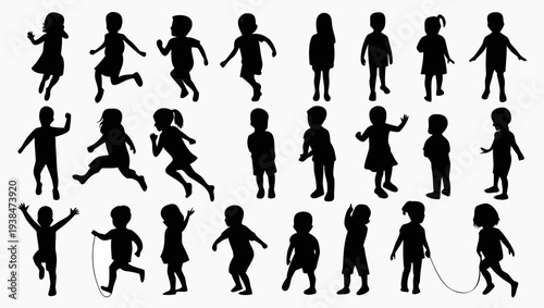 Children playing and running in various dynamic poses