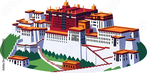 Tibetan Potala Palace Illustration Vector Art Famous Landmark