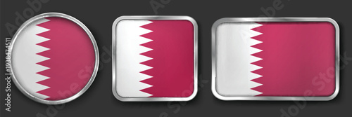 QATAR Metallic Flag Collection, Circular, Square and Rectangular QATAR Flag Badges Set