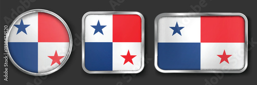 PANAMA Metallic Flag Collection, Circular, Square and Rectangular PANAMA Flag Badges Set