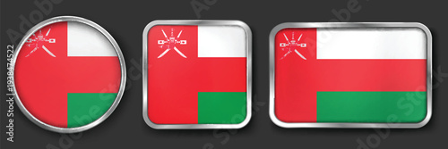 OMAN Metallic Flag Collection, Circular, Square and Rectangular OMAN Flag Badges Set