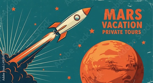 Wallpaper Mural Retro travel ad shows a rocket blasting off toward Mars, advertising private tours Torontodigital.ca
