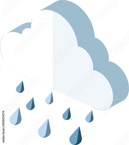 Isometric rain cloud with falling raindrops vector illustration