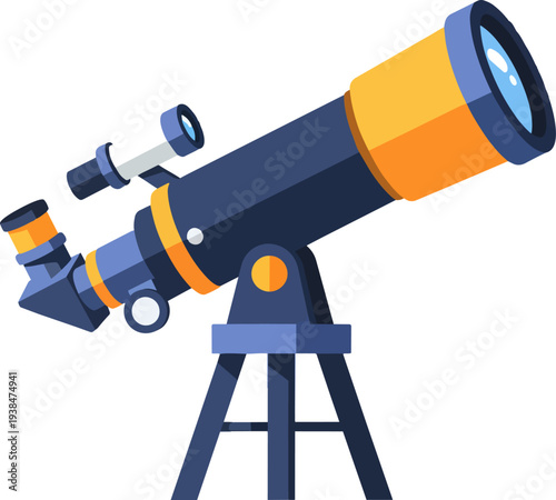 Cartoon Style Telescope on Tripod for Stargazing and Astronomy