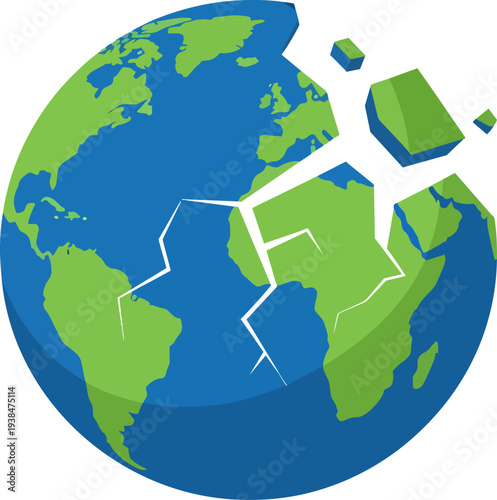 Cracked Earth Planet Globe Global Environmental Crisis Vector Illustration