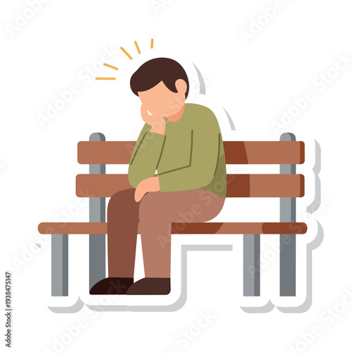 Man sitting on a park bench, resting his head, feeling stressed or tired, vector illustration