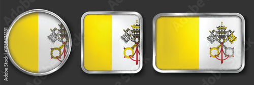 VATICAN Metallic Flag Collection, Circular, Square and Rectangular VATICAN Flag Badges Set