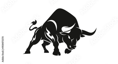 Black Bull Charging Forward with Horns.
